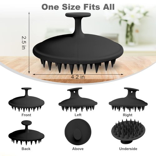 Meartchy Silicone Scalp Massager Shampoo Brush, Scalp Brush for Hair Growth & Dandruff Removal, Hair Scrubber Scalp Stimulator Exfoliator Brush with Soft Bristles for Wet Dry Scalp Care (Black)