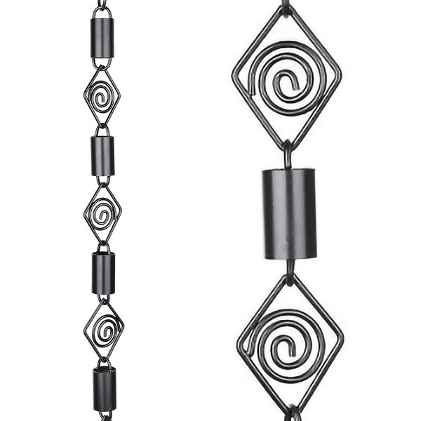 Rain Chains Pacific- Diamond Spiral Link Rain Chain – 8.5 ft- Aluminum Black Powder-Coated – Top Notch Quality Rain Chains for Gutters