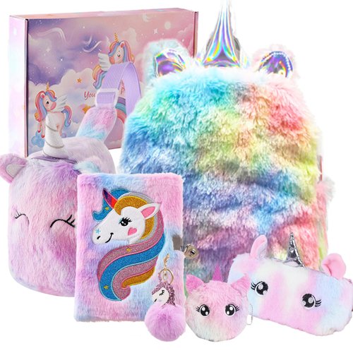 Girls Unicorn Toys Gifts for Age 4 5 6 7 8 9 10 Year Old Kids Christmas New Year Gifts Unicorn School Study Supplies Mini Toddler Backpack/Pencil Case/Crossbody Bag/Purse/Diary with Lock
