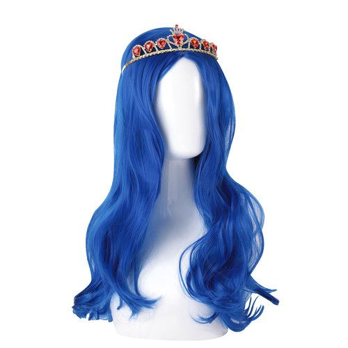 KDLCY Evie Descendants Costumes for Girls Kids Wigs Girls Cosplay Wig with Crown for Halloween Costumes and Party (Long Blue)