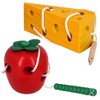 Early Development Toys Wooden Lacing Toys, Montessori Activity Caterpillars Eat Apple and Kids Cheese Toys, Children Learning Educational Wood Block Puzzles Toy for Toddlers Boys Girls