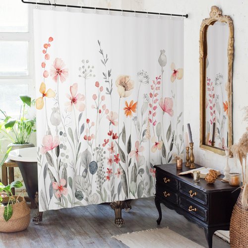 KIBAGA Beautiful Floral Shower Curtain for Your Bathroom - A Stylish 72" x 72" Curtain That Fits Perfect to Every Bath Decor - Ideal to Brighten Up Your Cute Botanical Bathroom at Home with Plants