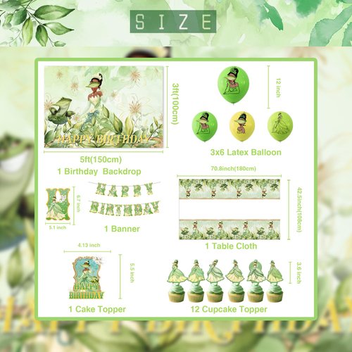 Princess Birthday Party Supplies Set,Including Tablecloth,Banner,Balloons,Cake Toppers,Cupcake Toppers,5x3ft Happy Birthday Backdrop for Princess and Frog Theme Birthday Party Decorations