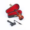 Dselvgvu Wooden Miniature Violin with Stand,Bow and Case Mini Musical Instrument Miniature Dollhouse Model Ornament Home Decoration (3.15"x1.18"x0.59")