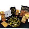 KLKOKVKE Tarot Cards Set for Beginners with Guide Book, Meanings on Them, PVC Waterproof, Including Card Holder, Table Mat, Seven Chakra Stones, and Crystal Pendulum(Golden 05)