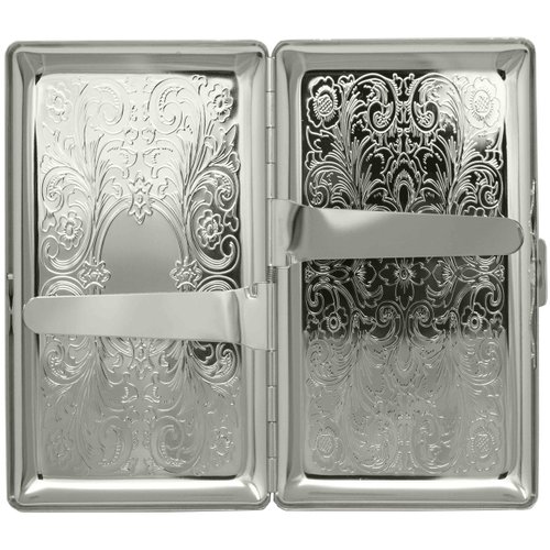 Silver Victorian Scroll (Full Pack 120s) Metal-Plated Cigarette Case & Stash Box
