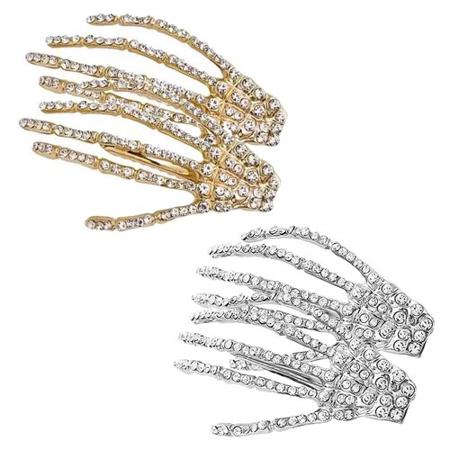 4Pcs Halloween Skeleton Hands Hair Barrettes,Halloween Hair Clips for Women Girls,Rhinestone Skull Hand Hair Clip Hairpin,Zombie Punk Rock Hair Clip,Halloween Hair Accessories