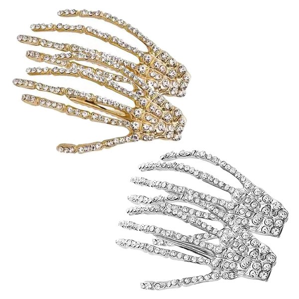 4Pcs Halloween Skeleton Hands Hair Barrettes,Halloween Hair Clips for Women Girls,Rhinestone Skull Hand Hair Clip Hairpin,Zombie Punk Rock Hair Clip,Halloween Hair Accessories