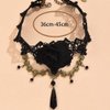 Xerling Black Flower Lace Choker for Women Crystal Beads Pendant Tassel Necklace Halloween Costume Wrap Choker