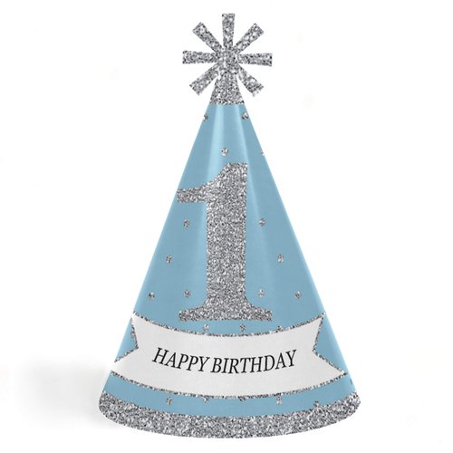 Big Dot of Happiness Onederland - Cone Winter Wonderland Happy Birthday Party Hats for Kids and Adults - Set of 8 (Standard Size)