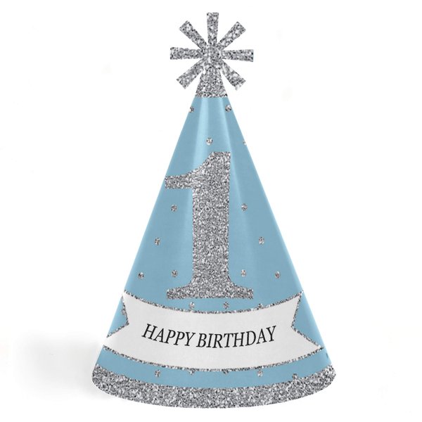 Big Dot of Happiness Onederland - Cone Winter Wonderland Happy Birthday Party Hats for Kids and Adults - Set of 8 (Standard Size)