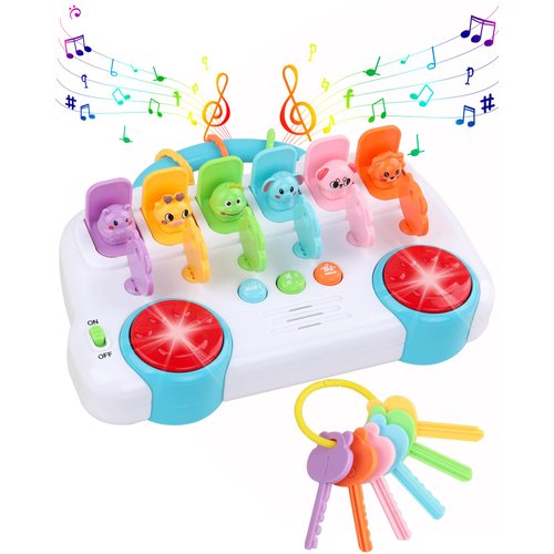 Interactive Pop Up Animal Toys, Cause and Effect Toys for 1 Year Old Boy Girl Birthday Gift, baby Musical Toys with Music & Light for Toddlers, Learning Educational Montessori Color Sorting Toys(Blue)