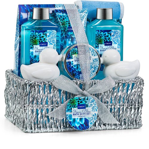 Christmas Gifts, Spa Gift Basket in Heavenly Ocean Bliss Scent-9pc Bath & Body Set-Shower Gel, BubbleBath, Bath Salt, Body Lotion & more! Great Wedding, Anniversary, Birthday, Graduation Gift forWomen