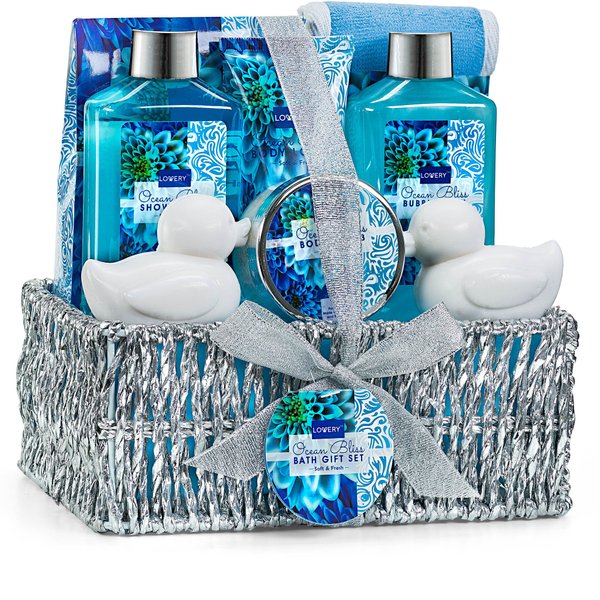 Christmas Gifts, Spa Gift Basket in Heavenly Ocean Bliss Scent-9pc Bath & Body Set-Shower Gel, BubbleBath, Bath Salt, Body Lotion & more! Great Wedding, Anniversary, Birthday, Graduation Gift forWomen