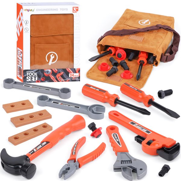 Kids Tool Set,MAGIC4U 26PCS Toddler Tool Set with Tool Bag,8 Tools Equipements,Pretend Play Construction Kits for Kids Age 3-6 Years Old,Toddler Boy Toys
