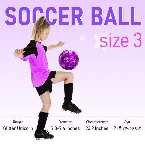 INPODAK Size 3 Soccer Ball for Kids Glitter Unicorn Toys Gift for Girls Sports Indoor Outdoor Play Ball for Toddles 3 4 5 6 7 8 Years Old with Pump Mesh Net and Colorful Box