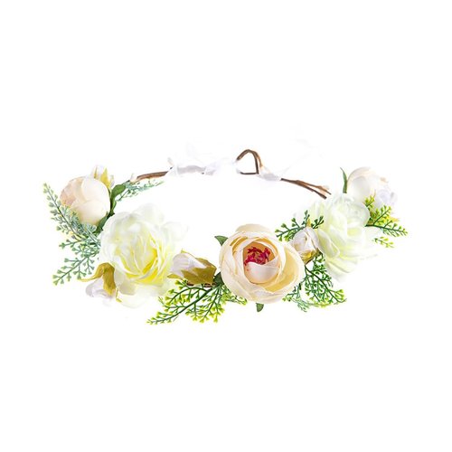 Lofruiin Women's Bohemian Simulated Rose Flower Wreath Adjustable Rose Flower Headband Seaside Party Floral Headpiece (A- White)