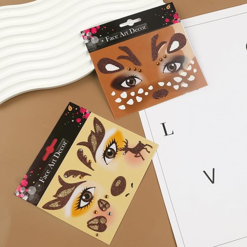 Cute Deer Face Stickers Christmas Reindeer Face Stickers Xmas Glitter Temporary Tattoos Animal Face Jewel Sticker Self-adhesive Face Art Stickers for Adult Sparkling Eye Face Tattoo Stickers for Xmas