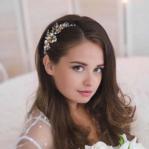 Kercisbeauty Wedding Bridal Bridesmaids Flower Girl Crystal and Pearl Side Hair Comb Slide Headpiece Long Curly Bun Hair Accessories for Prom (Rose Gold)