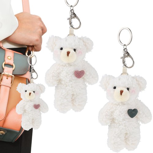 2pcs Plush Bear Keychain Teddy Bear Keychain Aniaml Key Ring Hanging Ornament Plush Stuffed Animal Car Key Holder for Girls Women