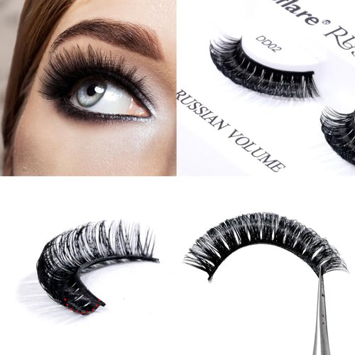 Laflare 3D False Eyelashes Russian Volume Strip Lashes | Fluffy, Wispy, Lightweight | Faux Mink Eyelashes Extension D Curl Wispy Handmade Soft Reusable 3 Packs Value Combo. (FDD02X3C)