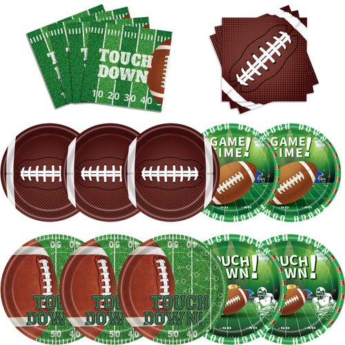 SJJPDYY 150Pcs Football Party Supplies Plates and Napkins Tableware Set Football Theme Party Decorations Including Paper Plates Napkins Cups for Football Birthday Party, 50 Guests