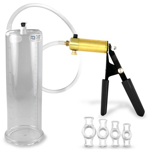 LeLuv Ultima Penis Vacuum Pump Black Rubber Grips Clear Hose 4 Sizes of Constriction Rings 9" Length x 3.0" Diameter Cylinder