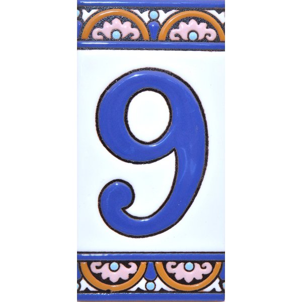 House numbers 6 inch. Handpainted house number tiles for signs, addresses and names. Address numbers for houses. House address numbers and letters. Design ARCO GRANDE 5,86" x 2,91" (NUMBER 9)