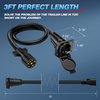 MICTUNING 7 Way Trailer Plug Socket Extension Cable - 7 Blade Trailer Wiring Connector Cord Wire 3ft 10-14 AWG