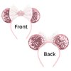 zhezesmila Pink Mouse Ears, Sequin Bow Mouse Ears Headband for Girls Women, Cosplay Costume Princess Party Birthday Hair Band