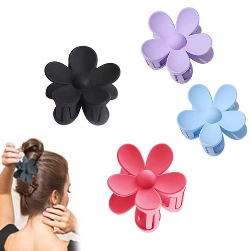 Hair Claw Clips Matte Flower Hair Clips, Strong Hold Hair Jaw Clamps for Medium Thick Hair, Non Slip Big Hair Accessories for Women and Girls(4 colors)