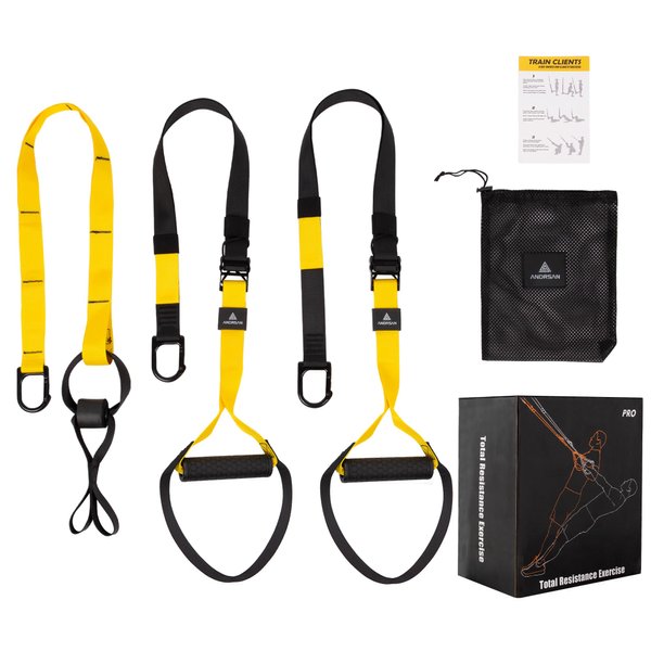 Home Resistance Training Kit, Resistance Trainer Fitness Straps for Full-Body Workout, Bodyweight Resistance Bands with Handles, Door Anchor, Workout Guide for Home Gym (Resistance) (Black, Yellow)