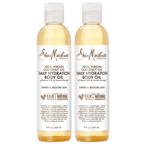 SheaMoisture Body Oil, Daily Hydration 2-Pack – Lightweight, Non-Greasy Moisturizer with 100% Extra Virgin Coconut Oil, Coconut Milk, and Acacia Senegal, 8 Oz Ea
