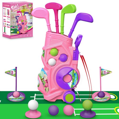 Letapapa Toddler Golf Set with Putting Mat, 4 Clubs, 8 Balls, 2 Practice Holes for Kids 3-5 Years Old, Indoor Outdoor Sports Toys with Shoulder Strap, 20 Pieces
