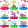 9 Pcs Girl Dinosaur Birthday Party Supplies Pink Dinosaur Honeycomb Centerpiece Table Decorations Happy Dino Volcano Theme Party Table Toppers for Kids Baby Shower Decor