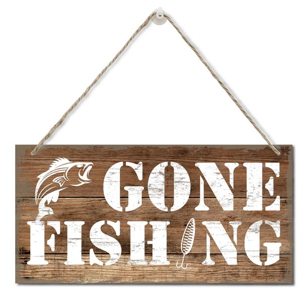 Funny Gone Fishing Wall Decor Sign, Printed Wood Plaque Sign, Hanging Fishing Decor Sign, Family Signs for Home Decor Gift, Gifts for Men, Farmhouse Decor Wall Art Sign 12" x 6"