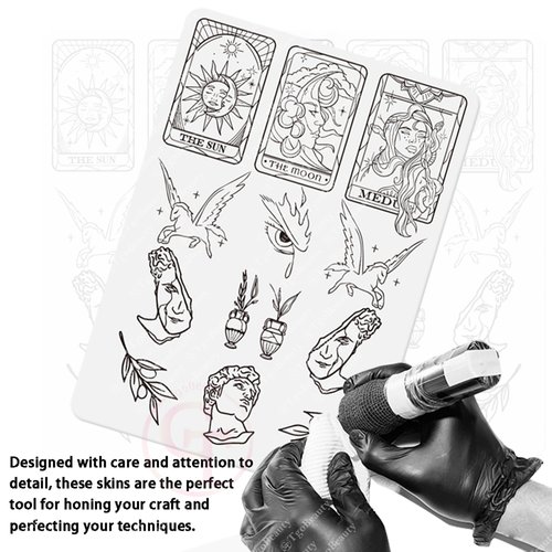 TgoBeauty Men Women Double Sides Designs Tiny Tattoo Practice Skin 1.5mm Thickness Fine Line Tiny Tattoo Practice Skin with Light Gray Lines for Tattoo Practice (1pc White Tattoo Skin)