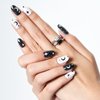 Press on Nails Medium Oval, GLAMERMAID Black and White Moon Stars Glue on Gel Nails, 24Pcs Short Acrylic False Nails Kits Reusable UV Finish Full Cover Stick on Nails for Women Gifts