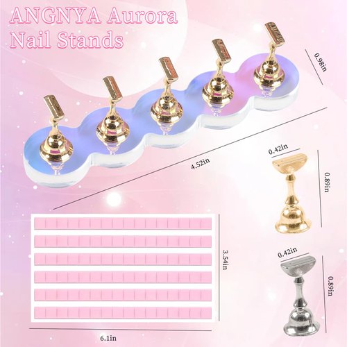 ANGNYA Nail Stand for Press on,2 Set Aurora Nail Holder for Painting Nails Press on Nail Stands Fake Nail Stand with 96 Pcs Reusable Sticky Putty for Nail Art Display Home & Salon Use