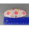 Pink white yellow barrette floral oval plastic curved hair clip 3.25 inches long 1.25 inches wide daisy flowers