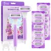 Razors for Women Include 2 Non-Slip Handles and 14 Razor Refills, 5 Premium Blades Women's Razors for Shaving with a Shower Holder, Disposable Razor with 360° Lubrication Reduces Irritation, Purple