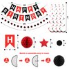 meowtastic Birthday Decorations, Happy Birthday Banner with Honeycomb Balls, Star Hanging Swirl Streamers, Circle Dots Garland, Happy Birthday Party Decorations for Women Men Boys Girls (Red & Black)