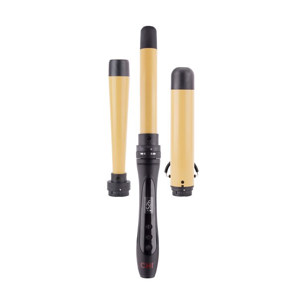 CHI Interchangeable Curling Wand, 3 Barrel Attachments For Versatile Curls, 0.5"-1.25" Inverted Tapered Barrel, 1" & 1.5" Barrel