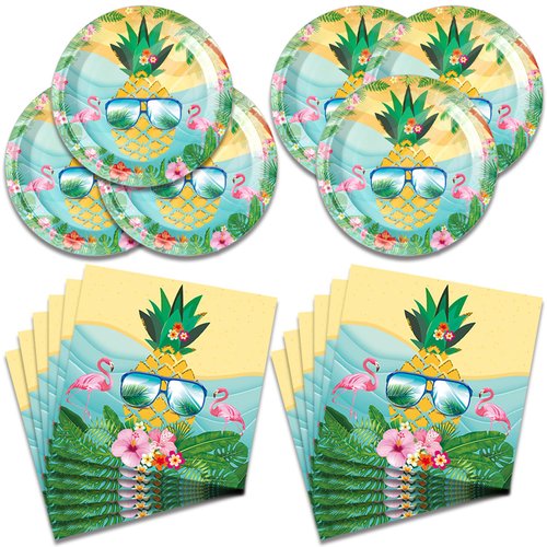 Generic Pineapple party supplies, Summer party plates and napkins, Hawaiian themed decorations suitable for summer birthday beach pool party serves 20 people