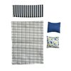 Dollhouse Bedding, 4 Piece Set with Comforter & Pillows, Blanket, Realistic Bedroom Accessories for 6 inch Dolls, 1/12 Scale, Blue White