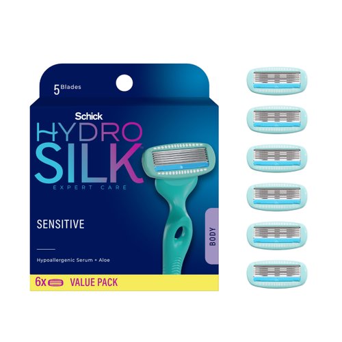 Schick Hydro Silk Sensitive Razor Blade Refills, 6 Count | 5-Blade Sensitive Skin Razors for Women | Womens Razor Refills for Sensitive Skin