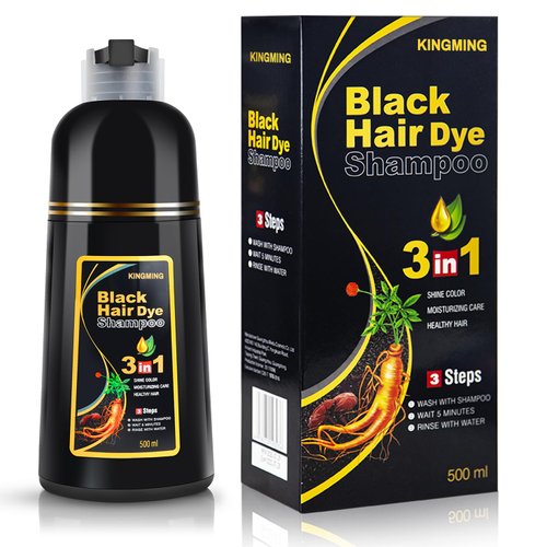 Black Hair Dye Shampoo for Gray Coverage, 3 in 1 Champu Para Canas for Women and Men, 500ml