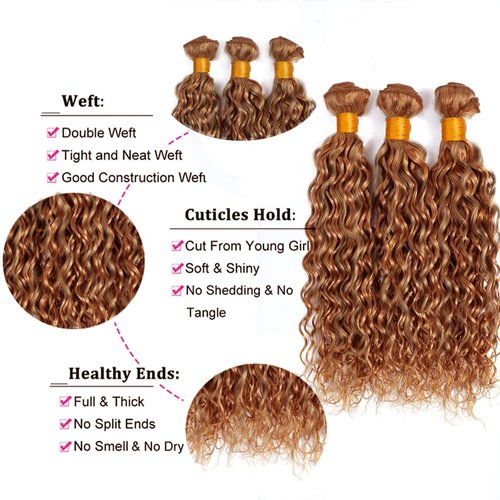 P27/30 Human Hair Bundles Highlight Honey Blonde Water Wave Bundles 34 34 34 Inch 8A Brazilian Virgin Weave Human Hair Extensions 2 Tone Honey Blonde Mixed With Light Brown Bundles