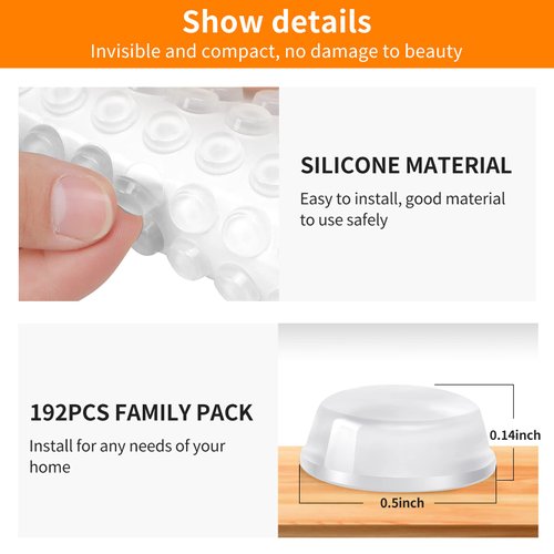 CHUNZEXI 192Pcs Clear Cabinet Bumpers - Rubber Door Stoppers for Cabinets and Drawers