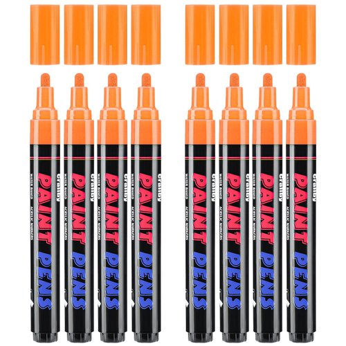 Craiiby Orange Paint Pens Paint Markers - 8 Pack Permanent Acrylic Quick Dry Waterproof Marker Pens for Rocks Wood Fabric Plastic Canvas Glass Mugs Metal Tire Stone